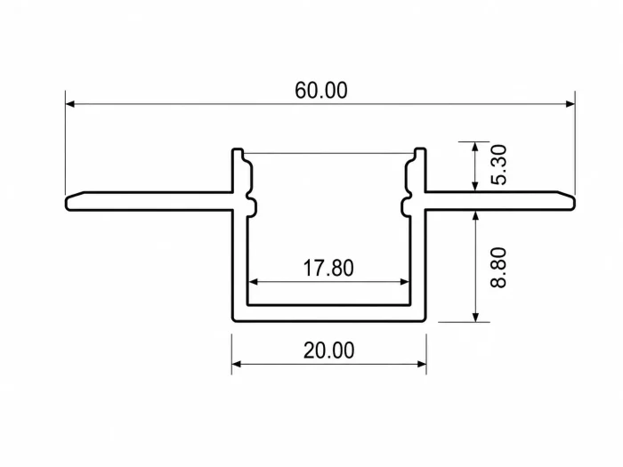 20mm Plaster-In Recessed Aluminium LED Profile – 2.5m